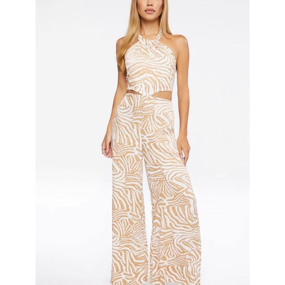 Forever 21 zebra cutout halter jumpsuit size xs